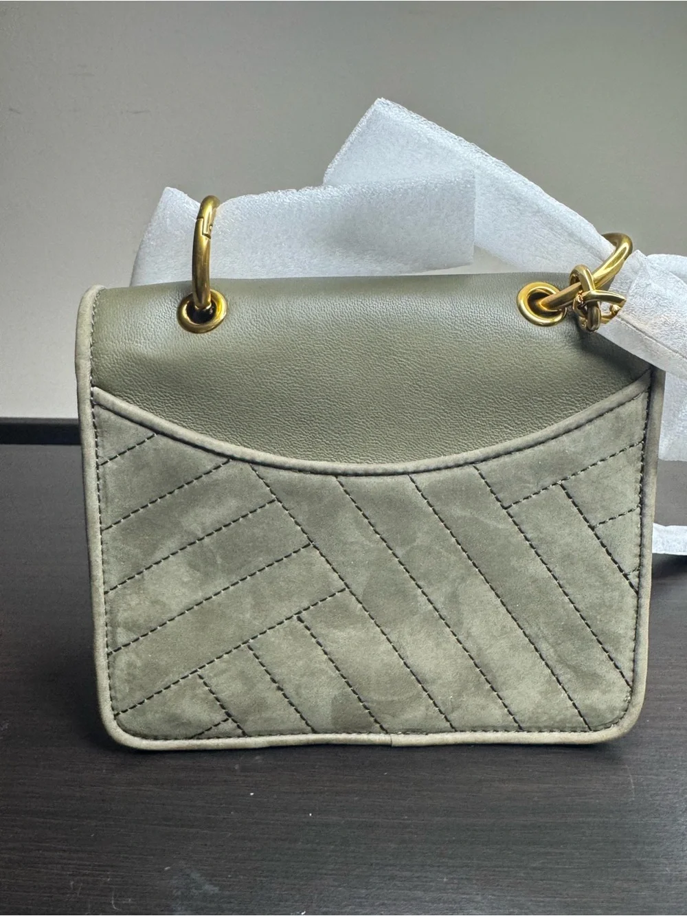 Tory Burch Alexa Mini Leather Shoulder/Crossbody Bag Olive Quilted